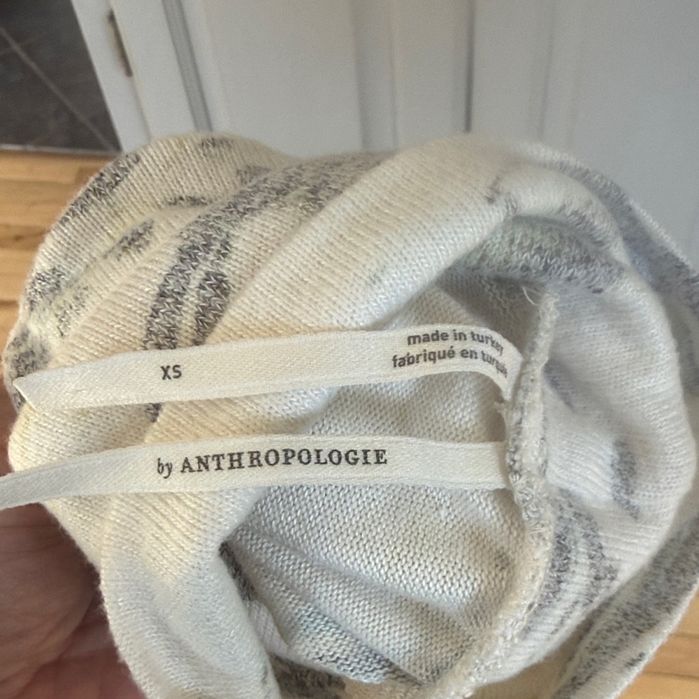 Anthropologie Cream Knit Top with Gray Stripes